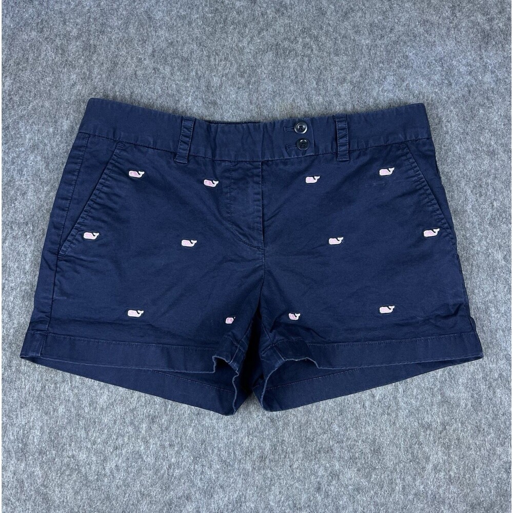 Vineyard Vines Women's Dayboat Shorts Embroidered Pink Whales Navy Blue Size 6